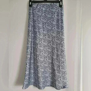 Blue leopard print silk satin skirt